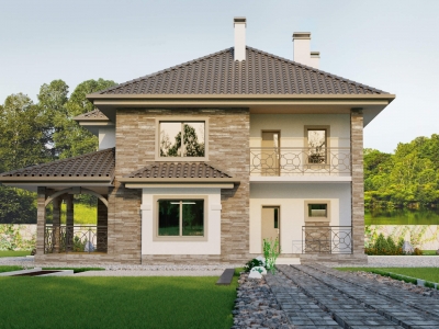 Проект 2 этажного  дома из блоков с террасой -NB